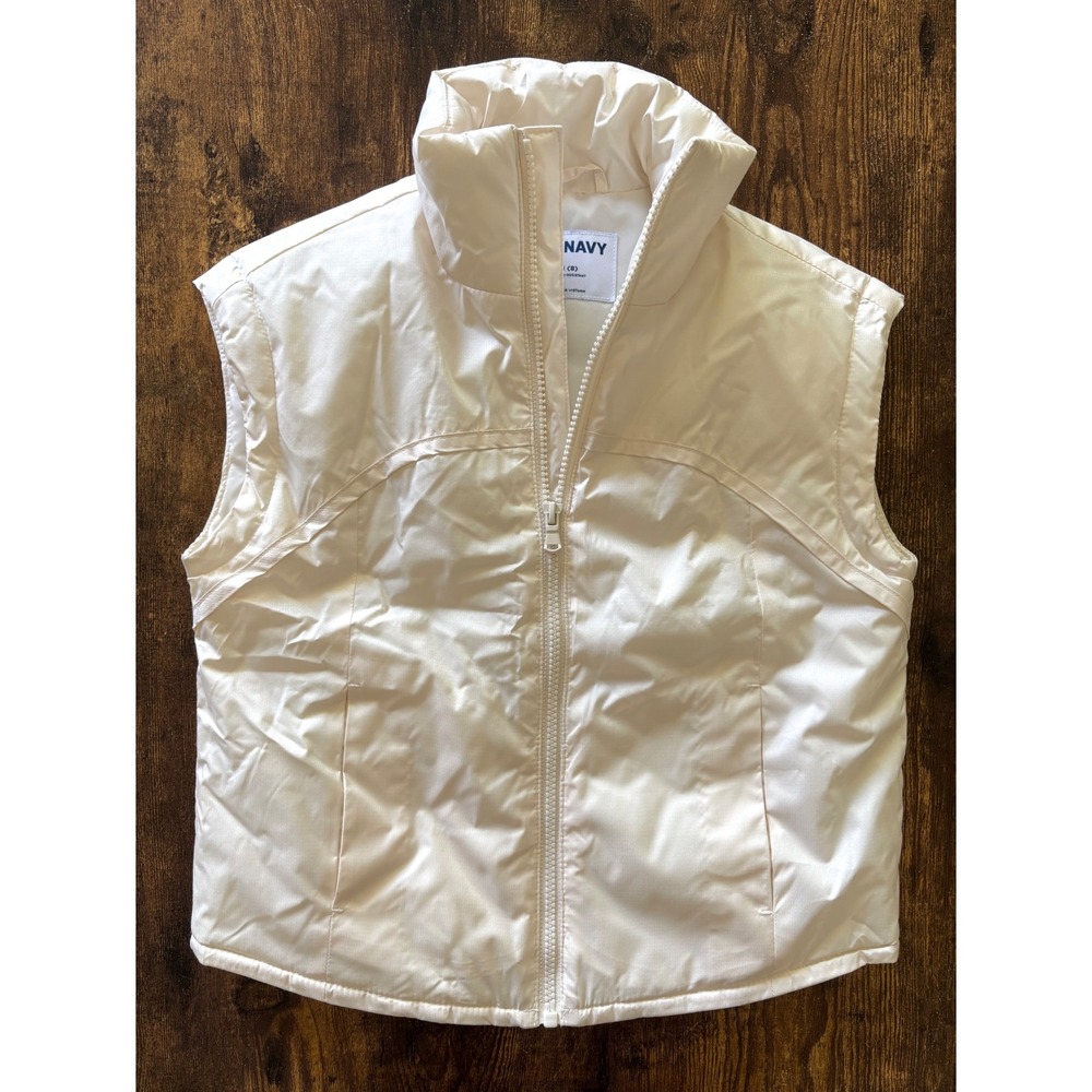 Old Navy Girls Cream Water Resistant Puffer Vest Size M 8 Full Zip Off White